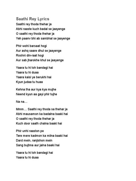 saathi re lyrics|saathi rey lyrics english translation.